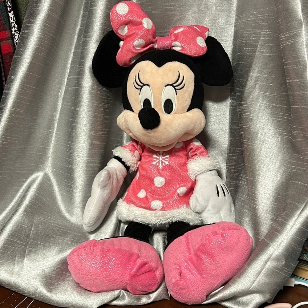 🔥🔥Disney Minnie Mouse Pink Polka Dot Shimmer Soft Stuffed Plush Toy Size 22ˋ